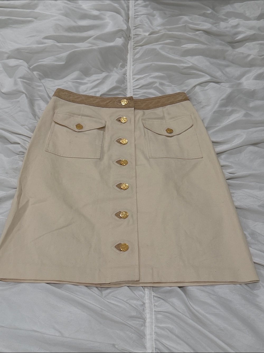 Tory Burch Classic Cream Button-Front A-Line Skirt size 6